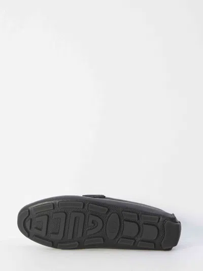 Gucci Pebbled Leather Driver Moccasins With Visible Stitching In Gray