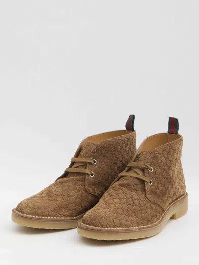 Gucci Brown Oxford Shoes With Web Detail On The Heel And Low Heel In Gg Canvas Man In Brown