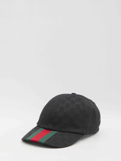 Gucci Original Gg Fabric Baseball Cap With Web Ribbon In Black