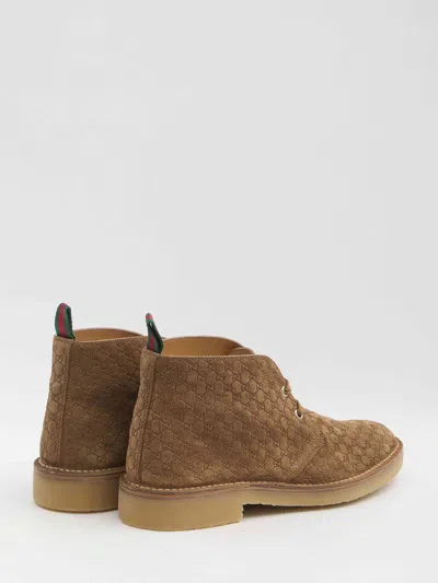 Gucci Brown Oxford Shoes With Web Detail On The Heel And Low Heel In Gg Canvas Man In Brown
