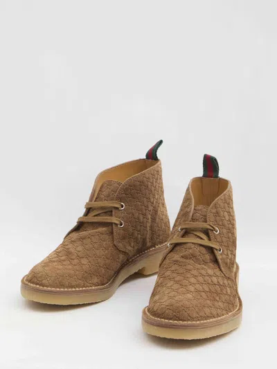 Gucci Brown Oxford Shoes With Web Detail On The Heel And Low Heel In Gg Canvas Man In Brown