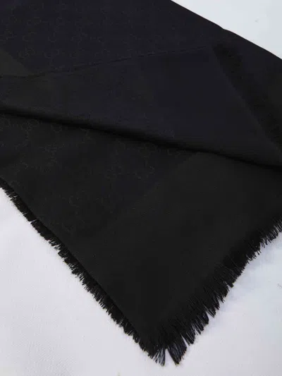 Gucci Black Wool And Silk Gg Jacquard Shawl