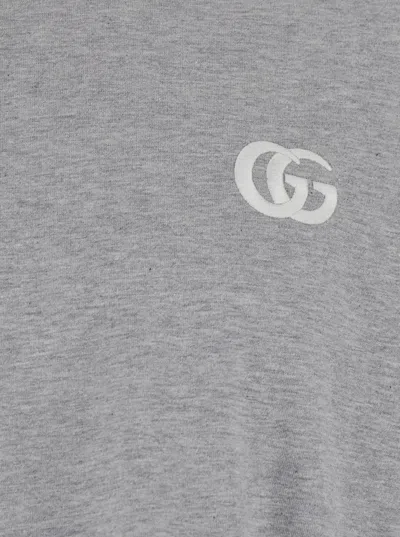 Gucci Grey Crewneck T-shirt With Double G Embroidery On The Front In Fabric Man