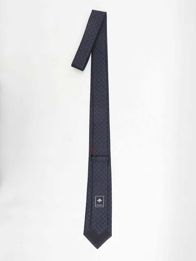 Gucci Men Black Horsebit Silk Jacquard Tie