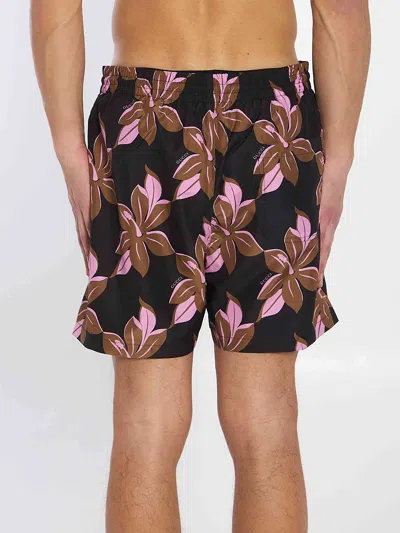 Gucci Multicolor Swimsuit With Drawstring And All-over Floral Print In Tech Fabric Man