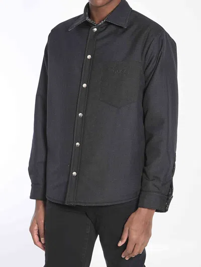 Gucci Men Grey Reversible Shirt With Gg Jacquard All-over Motif In Cotton Man In Multi