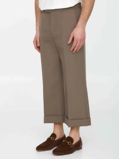Gucci Textured Gabardine Cropped Pant In Brown