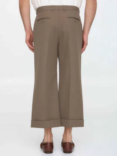 Gucci Textured Gabardine Cropped Pant In Brown