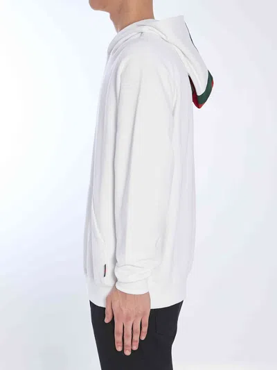 Gucci Signature Web Hooded Sweatshirt In White