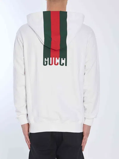 Gucci Signature Web Hooded Sweatshirt In White