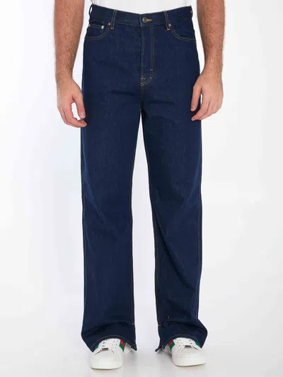 Gucci Mens Dark Blue Brand-embossed Mid-rise Straight-leg Jeans In Blue
