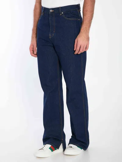 Gucci Mens Dark Blue Brand-embossed Mid-rise Straight-leg Jeans In Blue