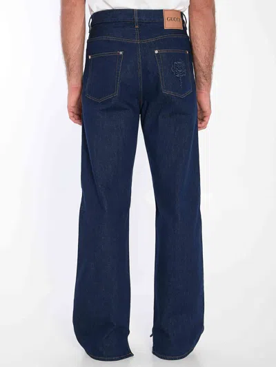 Gucci Mens Dark Blue Brand-embossed Mid-rise Straight-leg Jeans In Blue