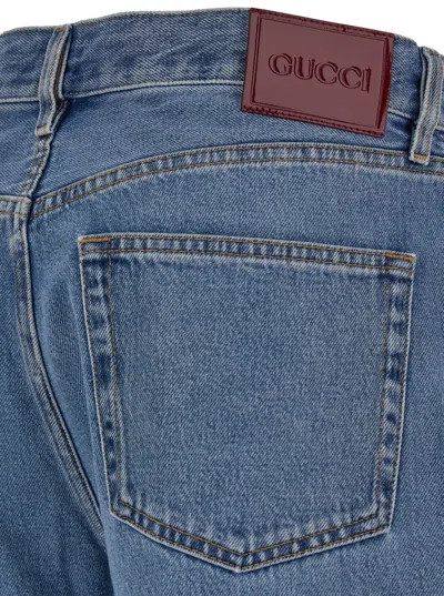Gucci Women '90's' Light Blue Straight Jeans With Logo Patch In Denim Woman