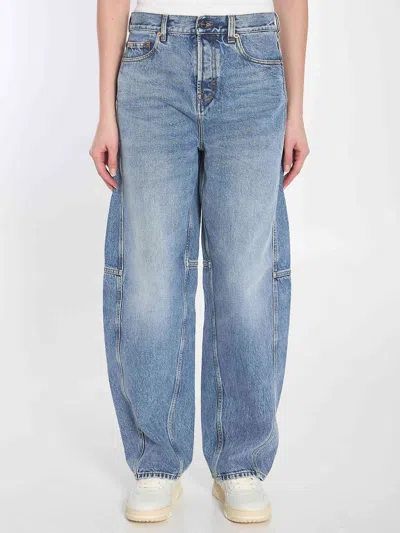 Gucci Blue Jeans With Logo Patch On The Rear And Wide Leg In Denim Woman In Blue