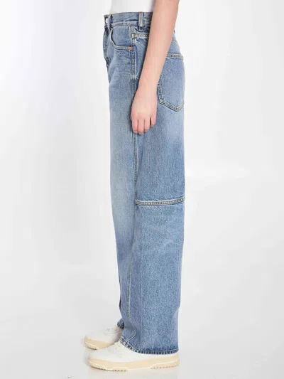 Gucci Blue Jeans With Logo Patch On The Rear And Wide Leg In Denim Woman In Blue