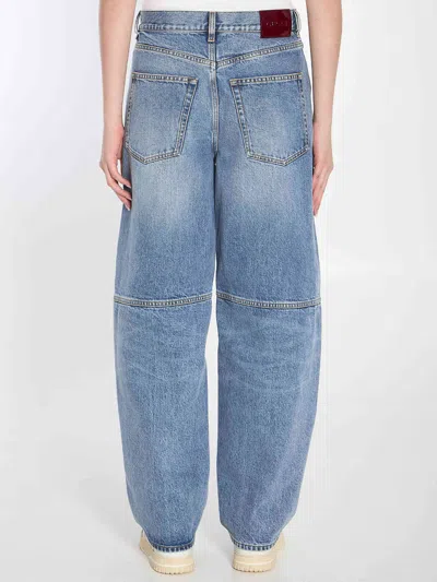 Gucci Blue Jeans With Logo Patch On The Rear And Wide Leg In Denim Woman In Blue