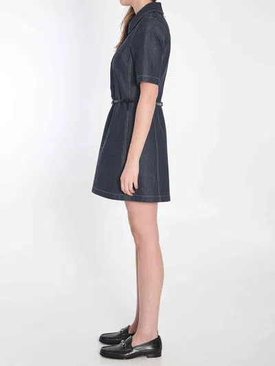 Gucci Women Denim Mini Dress With Horsebit
