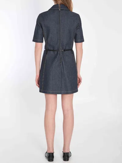 Gucci Women Denim Mini Dress With Horsebit