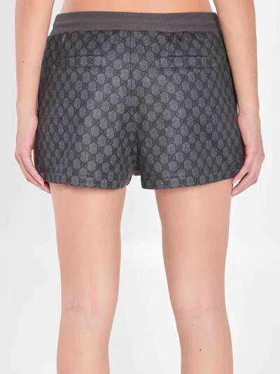 Gucci Gg Print Jersey Shorts With Ribbed Trim In Gray