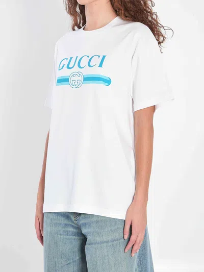 Gucci Womens Brand-print Relaxed-fit Cotton-jersey T-shirt White Mc In White
