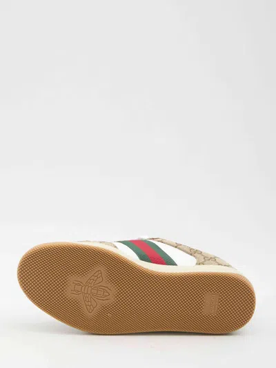 Gucci Screener Trainer In Gg Fabric And Pink Leather