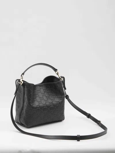Gucci Gg Emblem Small Leather Bucket Bag In Black
