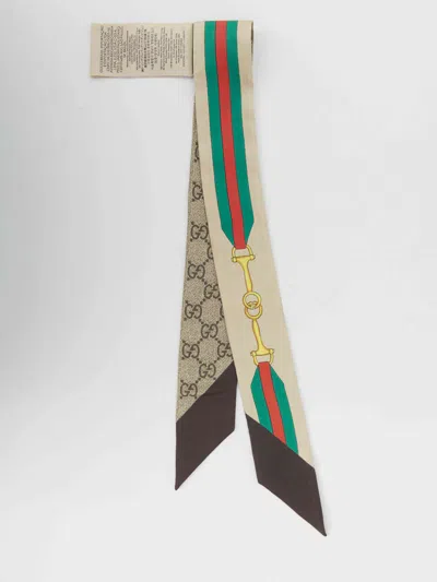 Gucci Silk Twilly Scarf Horsebit Print In Multi
