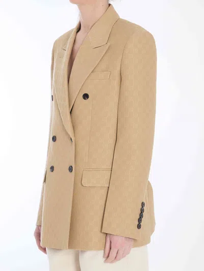 Gucci Women Wool And Silk Double-breasted Jacket In Brown
