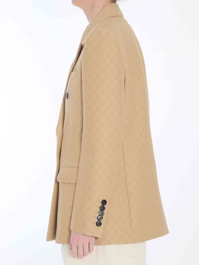 Gucci Women Wool And Silk Double-breasted Jacket In Brown
