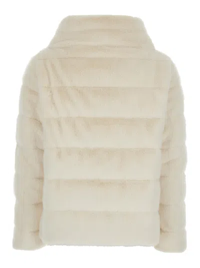 Herno White Quilted Down Jacket With Front Zip Closure In White