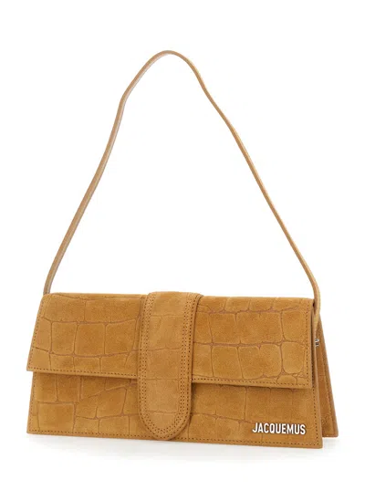 Jacquemus Women 'le Bambino' Beige Shoulder Bag With Logo Lettering On The Front And Embossed Crocod