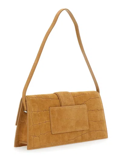 Jacquemus Women 'le Bambino' Beige Shoulder Bag With Logo Lettering On The Front And Embossed Crocod
