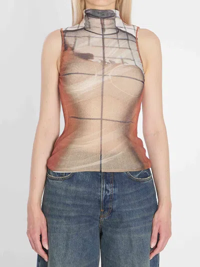 Jean Paul Gaultier 'flame Graphic High Neck Sheer Bodysuit'