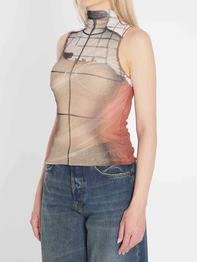 Jean Paul Gaultier 'flame Graphic High Neck Sheer Bodysuit'