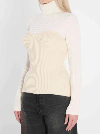 Jean Paul Gaultier Ribbed-knit Wool-blend Turtleneck Sweater In Neutral