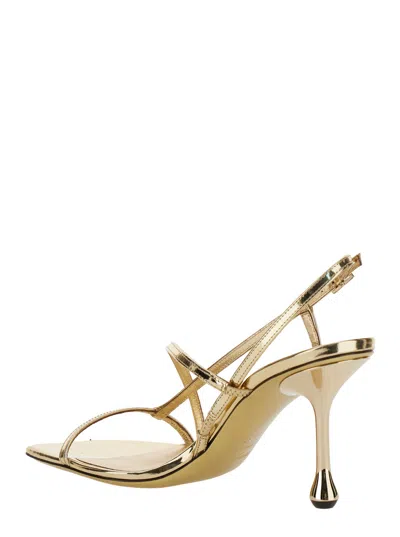 Jimmy Choo Women 'etana' Metallic Slingback Sandals With Sculpted Heel In Leather Blend Woman
