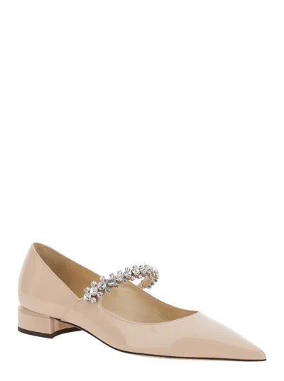 Jimmy Choo Women Beige Sabot With Rhinestone And Low Heel In Patent Leather Woman