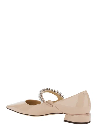 Jimmy Choo Women Beige Sabot With Rhinestone And Low Heel In Patent Leather Woman