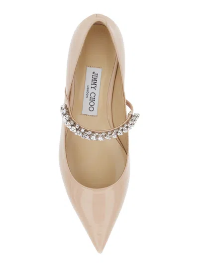 Jimmy Choo Women Beige Sabot With Rhinestone And Low Heel In Patent Leather Woman