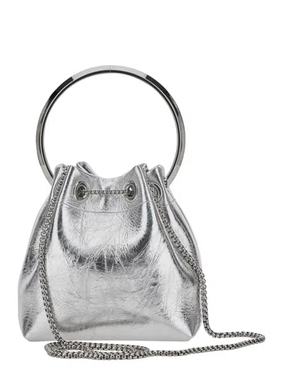 Jimmy Choo Bon Bon Metallic Handbag With Metal Bracelet Handle And Chain-link Shoulder Strap In Leather Woman