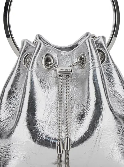 Jimmy Choo Bon Bon Metallic Handbag With Metal Bracelet Handle And Chain-link Shoulder Strap In Leather Woman