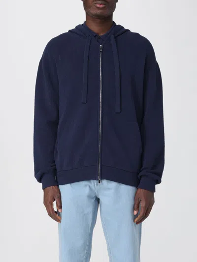 Roberto Collina Hooded Terry Sweater With Ribbed Cuffs And Hem In Blue