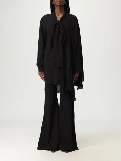 Balenciaga Asymmetric Black Silk Blouse With Scarf In Black