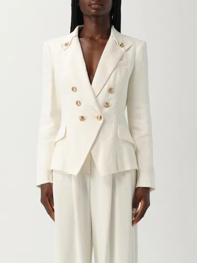 Elisabetta Franchi Blazer Doppiopetto  In Misto Lino In White