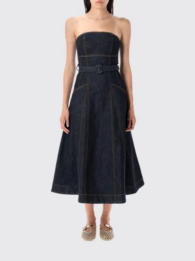 Self-portrait Denim Bandeau Midi Dress In Blue