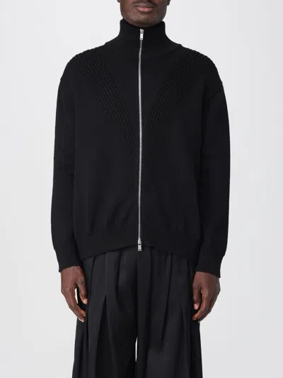 Jil Sander Black Wool Sweather With Zip Up Element In Black