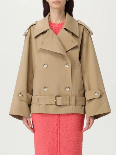 Self-portrait Women Beige Trench Coat In Brown