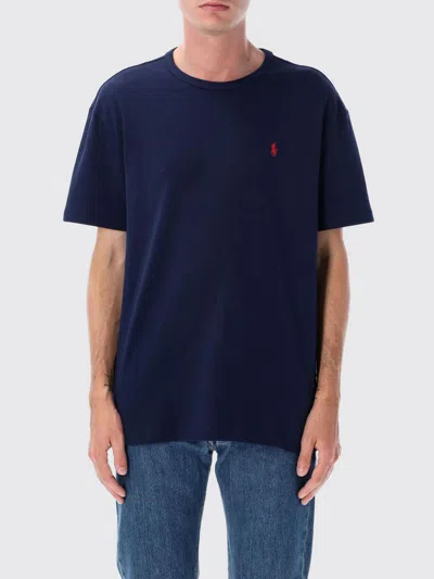 Polo Ralph Lauren Blue Crewneck T-shirt With Pony Embroidery On The Front