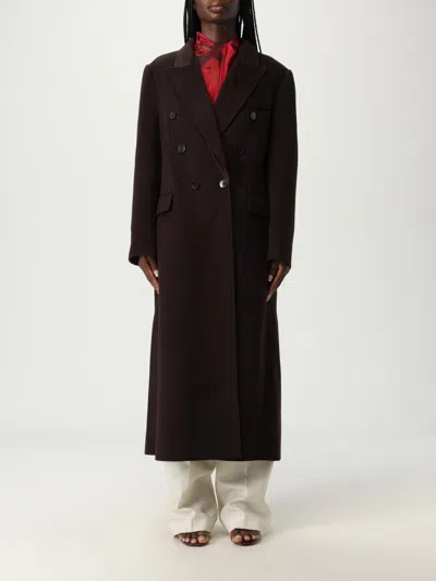 Victoria Beckham Brown Double-breasted Coat In Wool And Cashmere In Burgundy